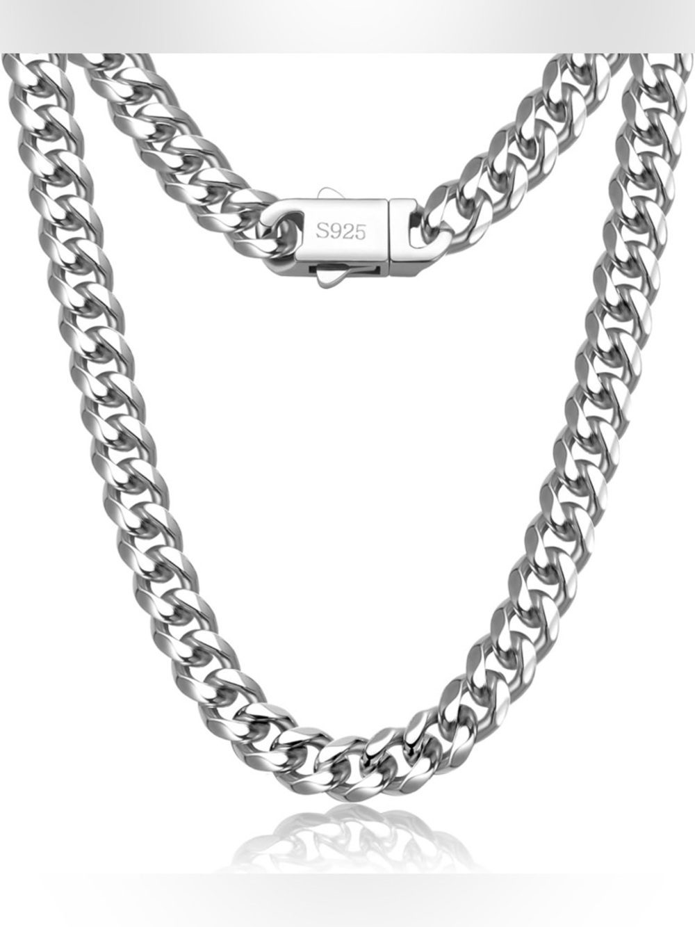 New 7mm 24inch 925 Sterling Silver Filled Cuban Link Buckle Clasp Chain Necklace